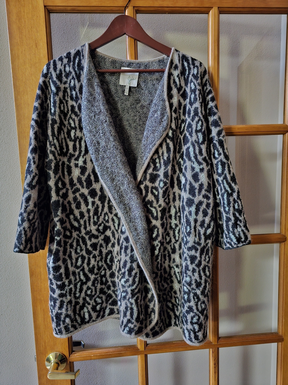 Joie Gray and Black Leopard Open-Front Cardigan - Picture 2 of 3